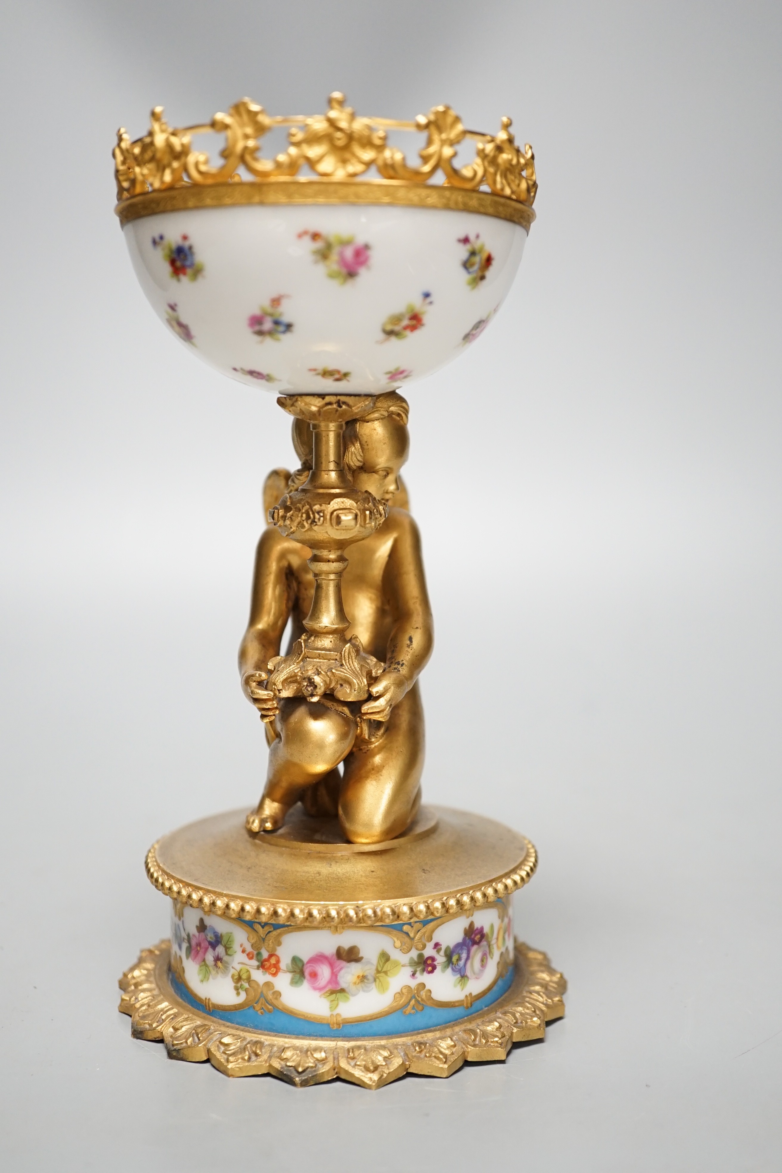 A 19th century French ormolu and Sevres style porcelain mounted Bon Bon dish 19cm